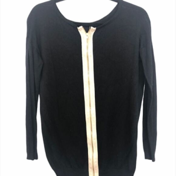 Vertical Design Black Sweater with Exposed Zipper in Back. Size S. - Picture 3 of 5